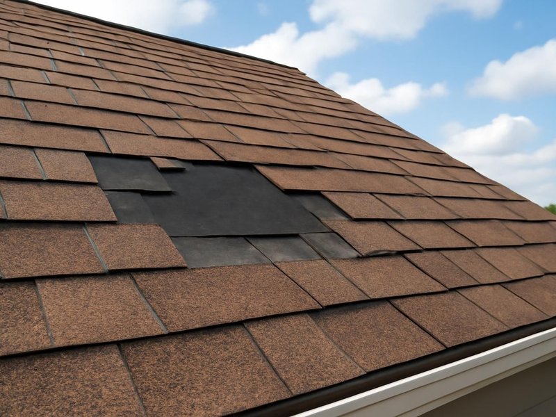 AI concept: Existing condition: missing shingles on a slope after a windstorm