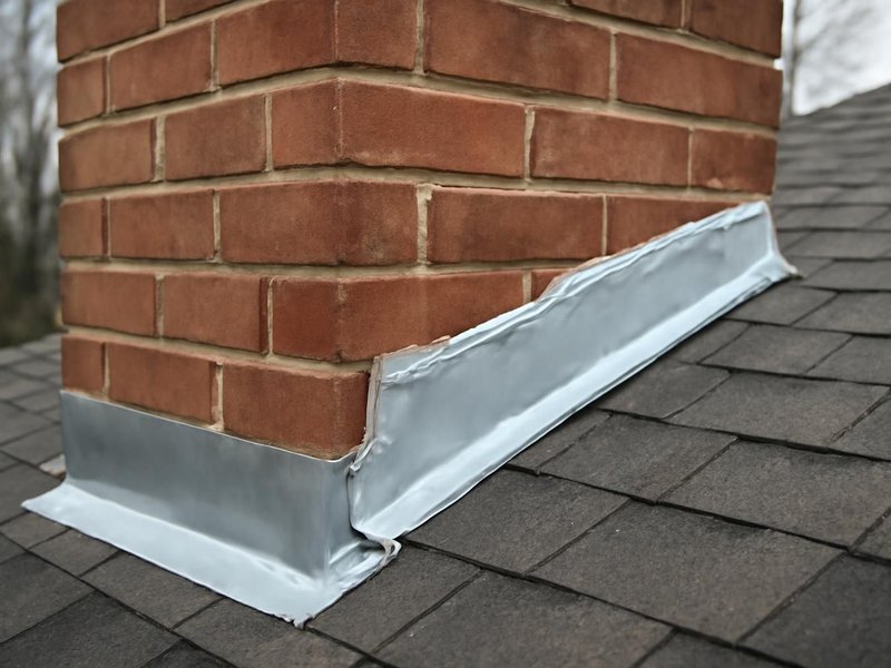 AI concept: Existing condition: caulked chimney flashing pulling away from brick