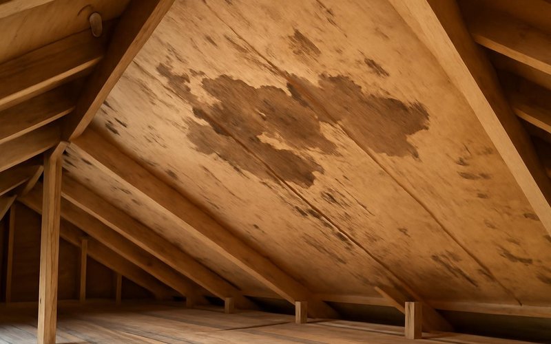 AI concept: Dry attic sheathing checked after a heavy rain