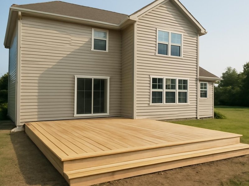 AI concept: Existing condition: open pressure-treated deck in full sun off a two-story house
