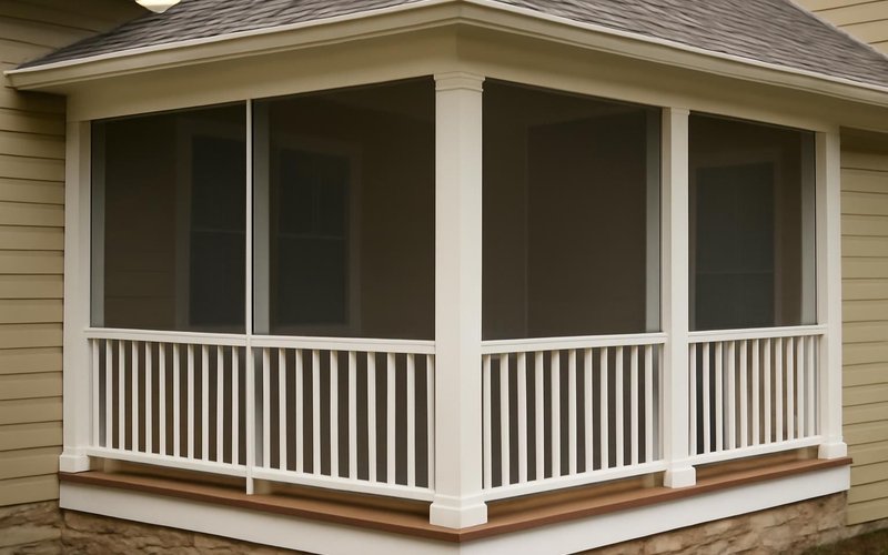 AI concept: PVC-wrapped porch posts with a white railing