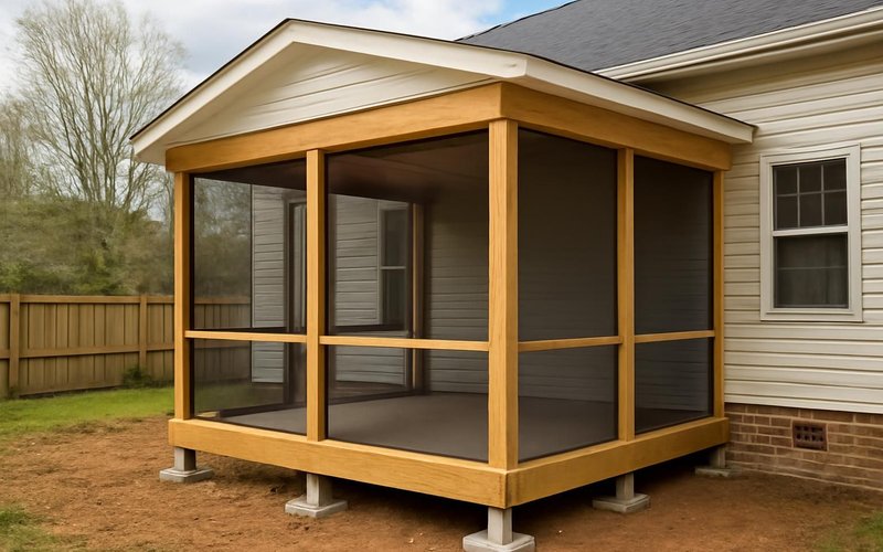 AI concept: Posts and beam set on new porch footings