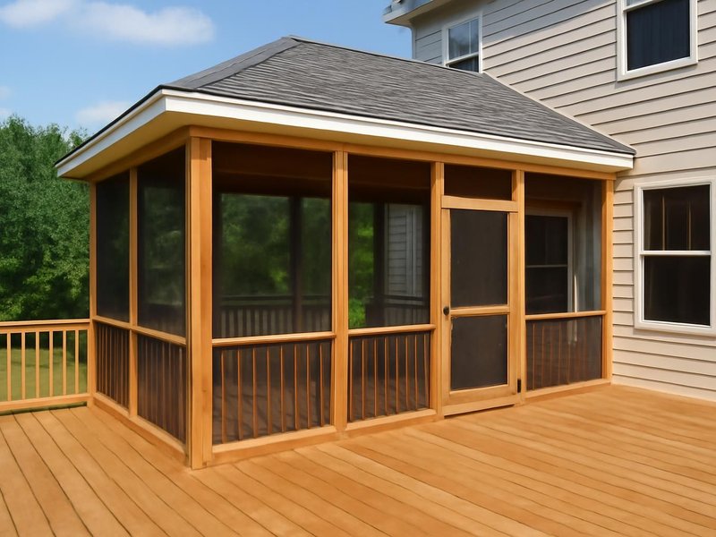 AI concept: Existing condition: open wood deck off a family room in full sun