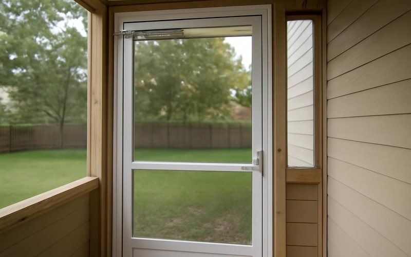 AI concept: Screen door with a closer on a screened porch