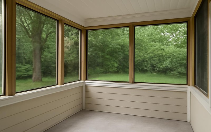 AI concept: Screened porch with low knee walls under the screens