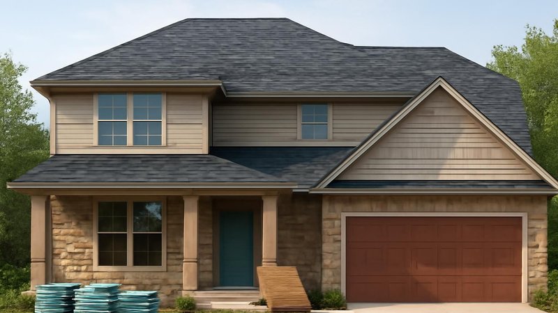 New architectural shingle roof on a two-story house
