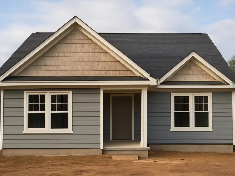 After: new house in fiber cement lap with shingle accents in the gables