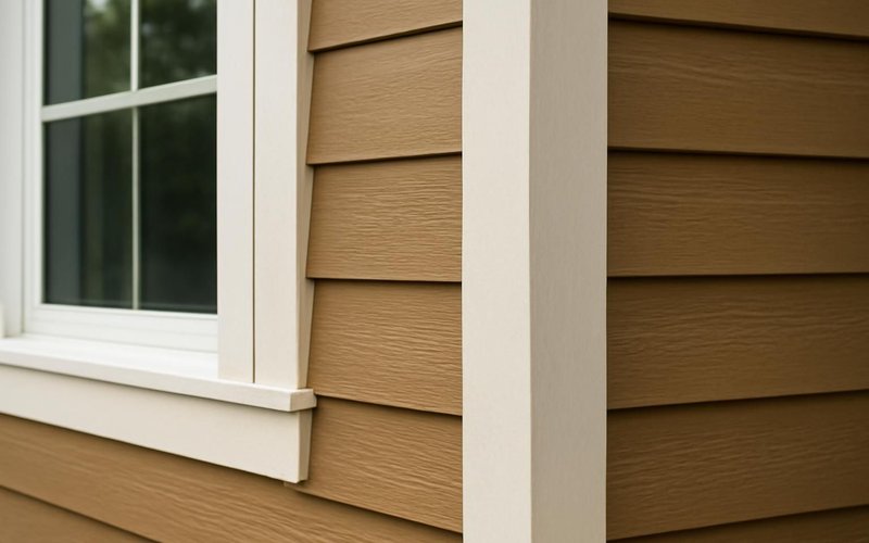 Engineered wood lap siding with painted trim