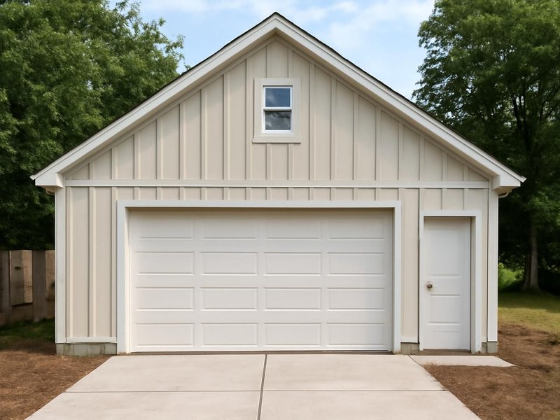 Detached garage, board and batten
