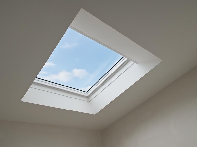 After: new flat-glass skylight with a clean white shaft
