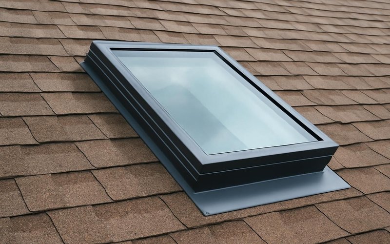 Fixed deck-mounted skylight on a shingle roof