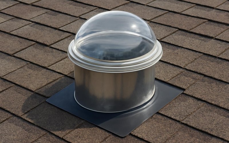 Sun tunnel dome on a roof above a hallway