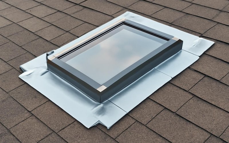 Skylight flashing kit laid out before installation