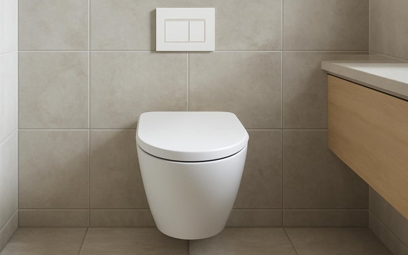 Wall-hung toilet with a flush plate above
