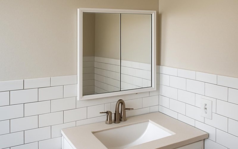 Recessed mirrored medicine cabinet above a sink