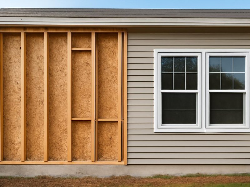 AI concept: Remodeled idea: framing repaired, new windows and matched siding on that wall