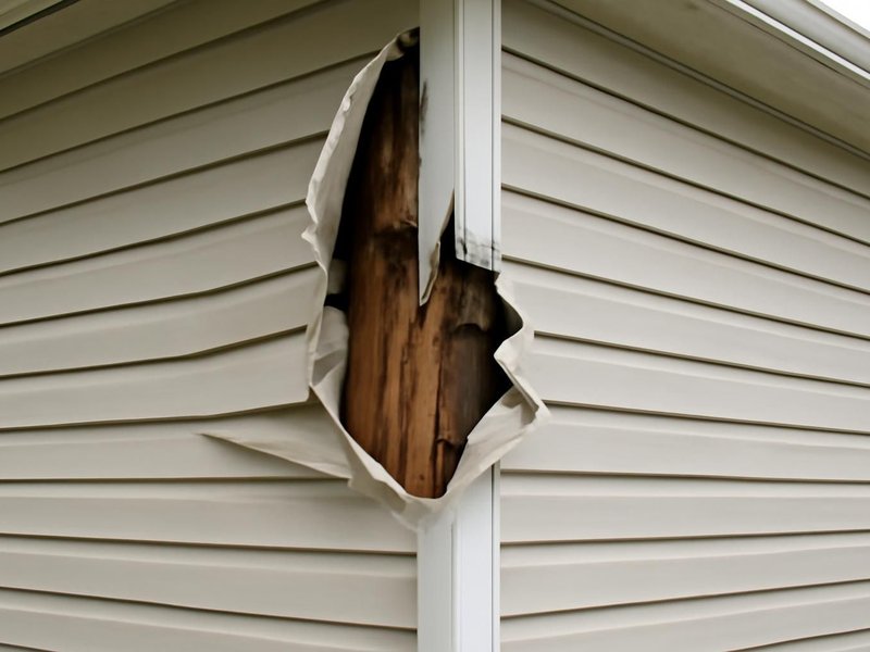 AI concept: Existing condition: vinyl siding torn away from a corner by high wind