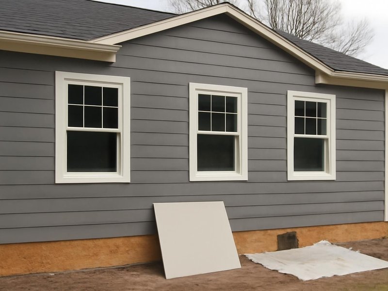 AI concept: Remodeled idea: side re-clad in fiber cement and windows reglazed