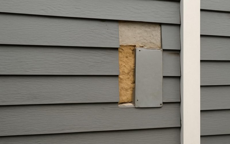AI concept: Fiber cement siding panels on a repaired wall