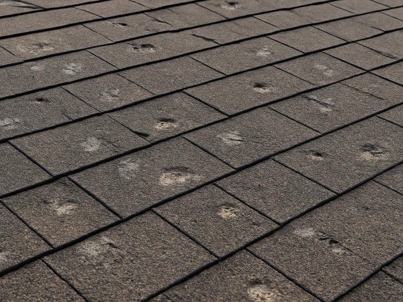 AI concept: Existing condition: hail-bruised shingles with granules knocked loose