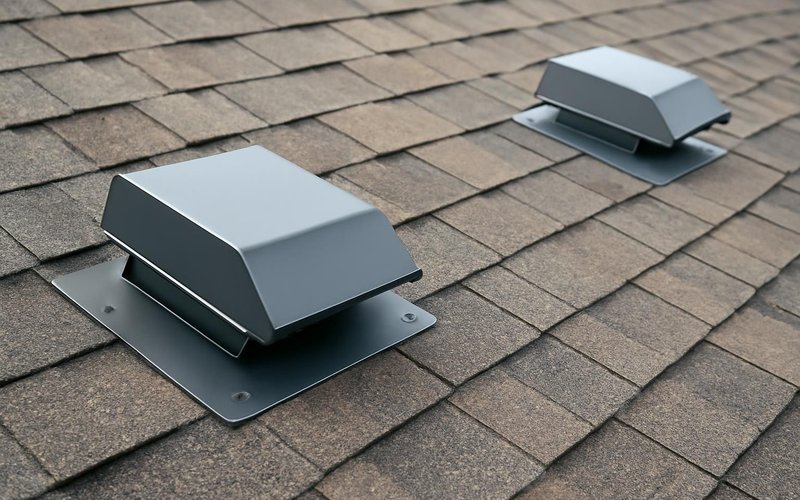 AI concept: New metal roof vents replacing hail-dented ones
