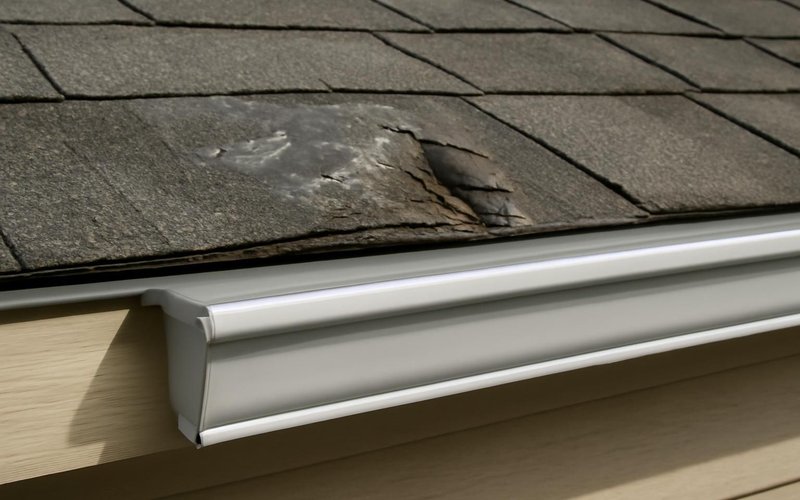 AI concept: New aluminum gutter replacing a hail-dented section