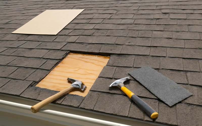AI concept: Roofer photographing hail damage on a roof slope