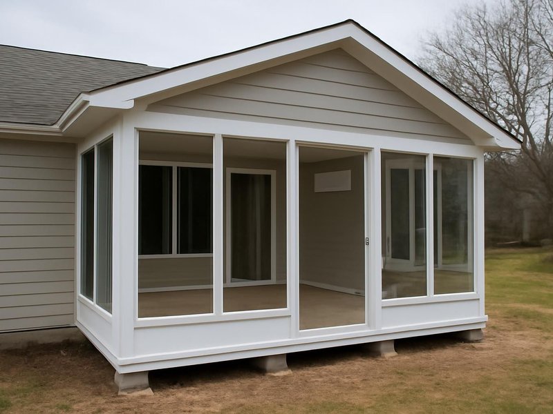 After: four-season sunroom on new footings with tile floor and a ductless unit