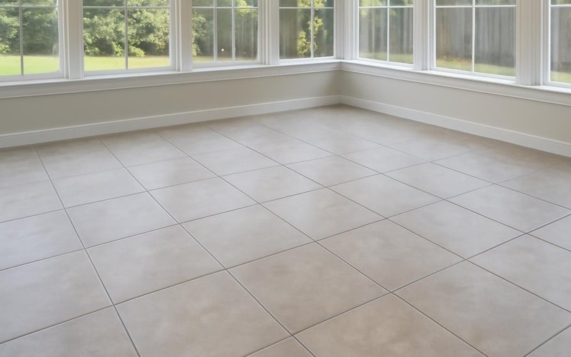 Porcelain tile floor in a bright sunroom