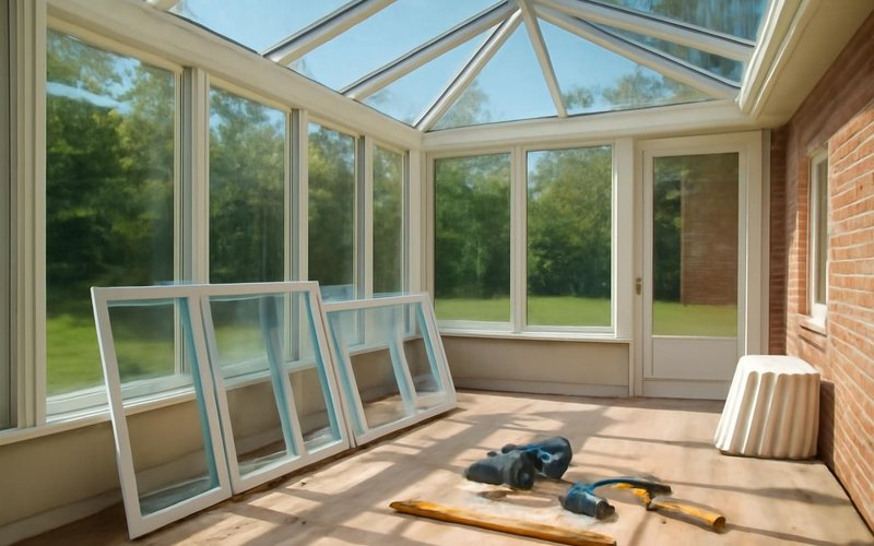 Supervisor showing low-E glass samples in the sun