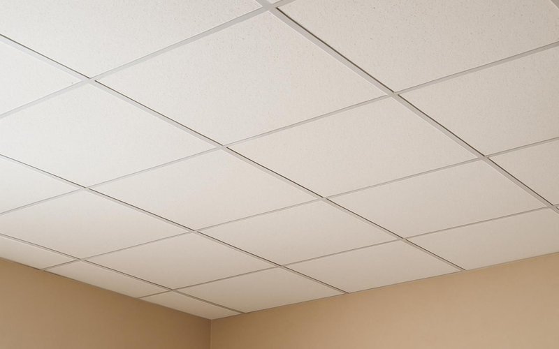 AI concept: Suspended ceiling grid with acoustic tiles
