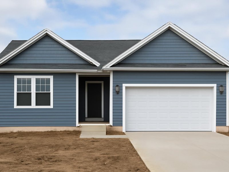 AI concept: Remodeled idea: ranch in premium vinyl lap in slate blue with shake gables