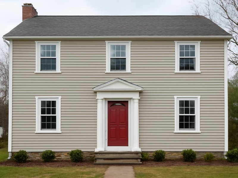 AI concept: Remodeled idea: colonial in insulated vinyl with flat, straight courses