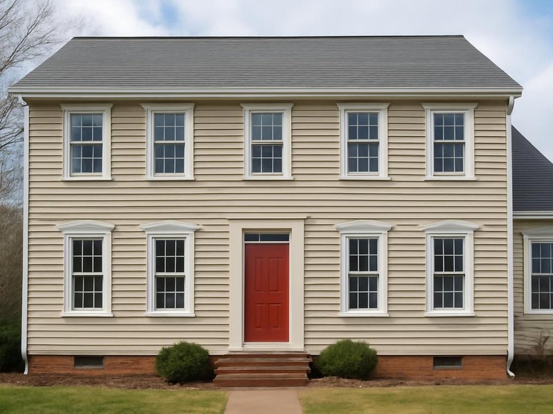 AI concept: Existing condition: two-story colonial with wavy thin vinyl