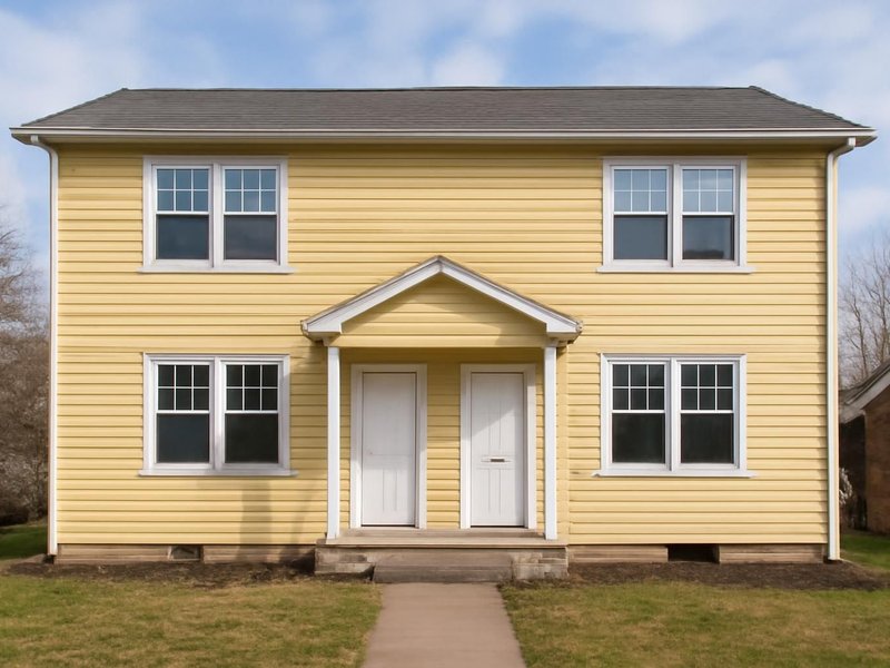 AI concept: Existing condition: rental duplex with faded yellow vinyl