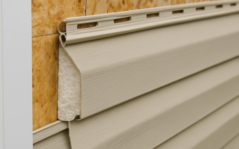 AI concept: Cutaway of insulated vinyl siding showing foam