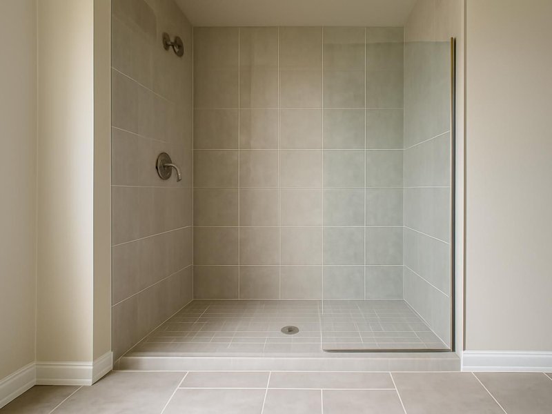AI concept: Remodeled idea: curbless entry with the floor tile running into the shower