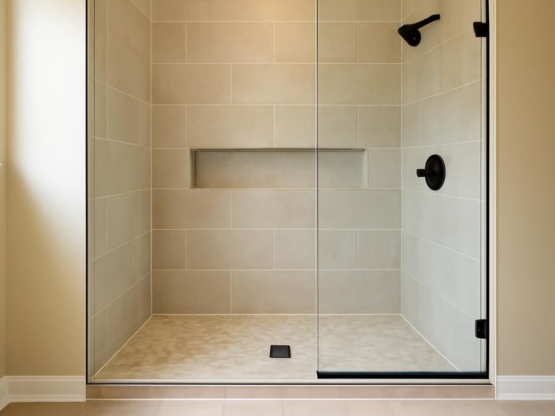 AI concept: Remodeled idea: open walk-in with a fixed glass panel and a long niche