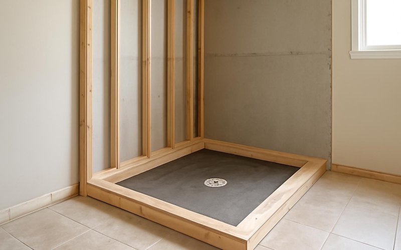 AI concept: Recessed floor framing for a curbless shower