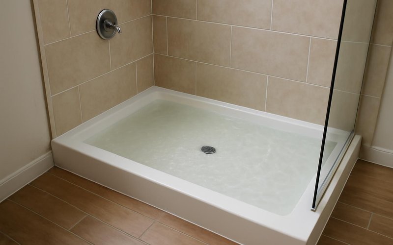 AI concept: Shower pan filled with water during a flood test