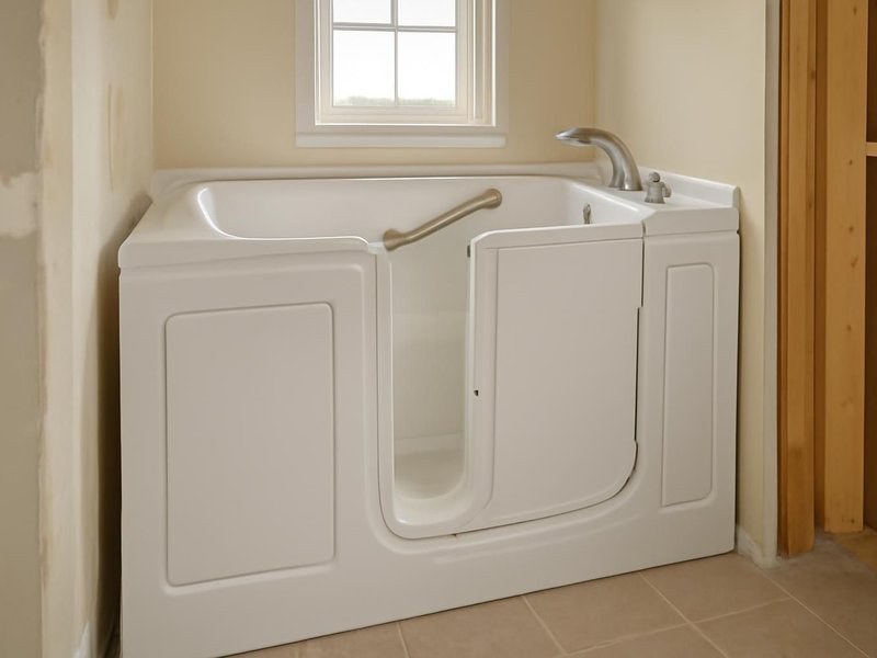 AI concept: Remodeled idea: soaking walk-in tub with an inward door and a real grab bar