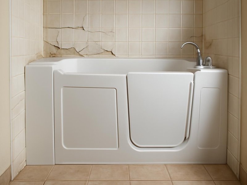 AI concept: Existing condition: dated tub with cracked tile around it