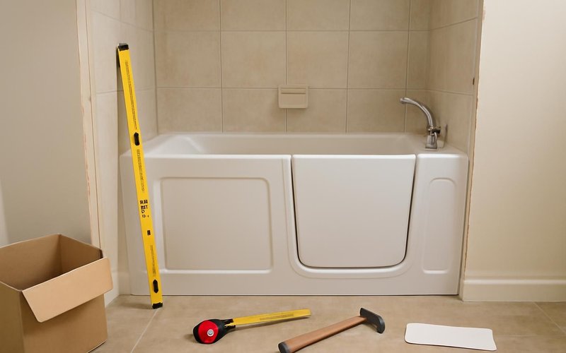 AI concept: Plumber measuring a bathtub alcove