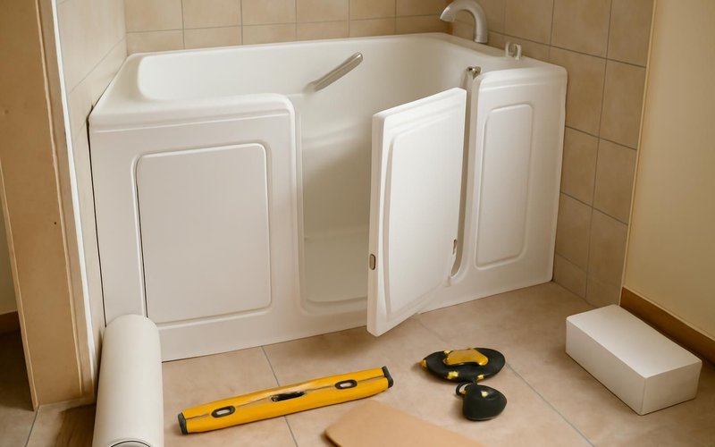 AI concept: Homeowner opening a walk-in tub door