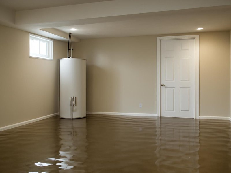 AI concept: Existing condition: finished basement with an inch of water after a water heater failed