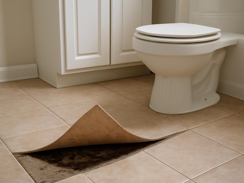 AI concept: Existing condition: bathroom floor lifted by a slow leak under the toilet