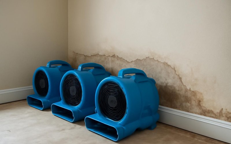 AI concept: Air movers lined along a wet wall