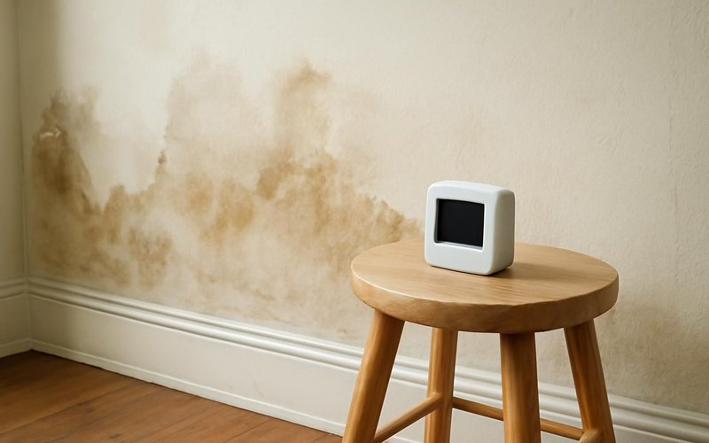 AI concept: Estimate on a tablet next to a damaged wall