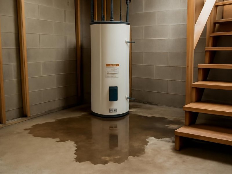 AI concept: Basement water heater flood