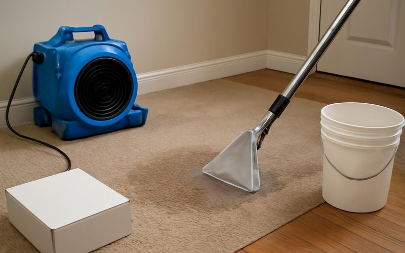 AI concept: Crew extracting water from a carpet